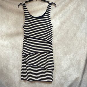 LOFT Navy and Cream Striped, Layered Look, Sleeveless Tank Dress